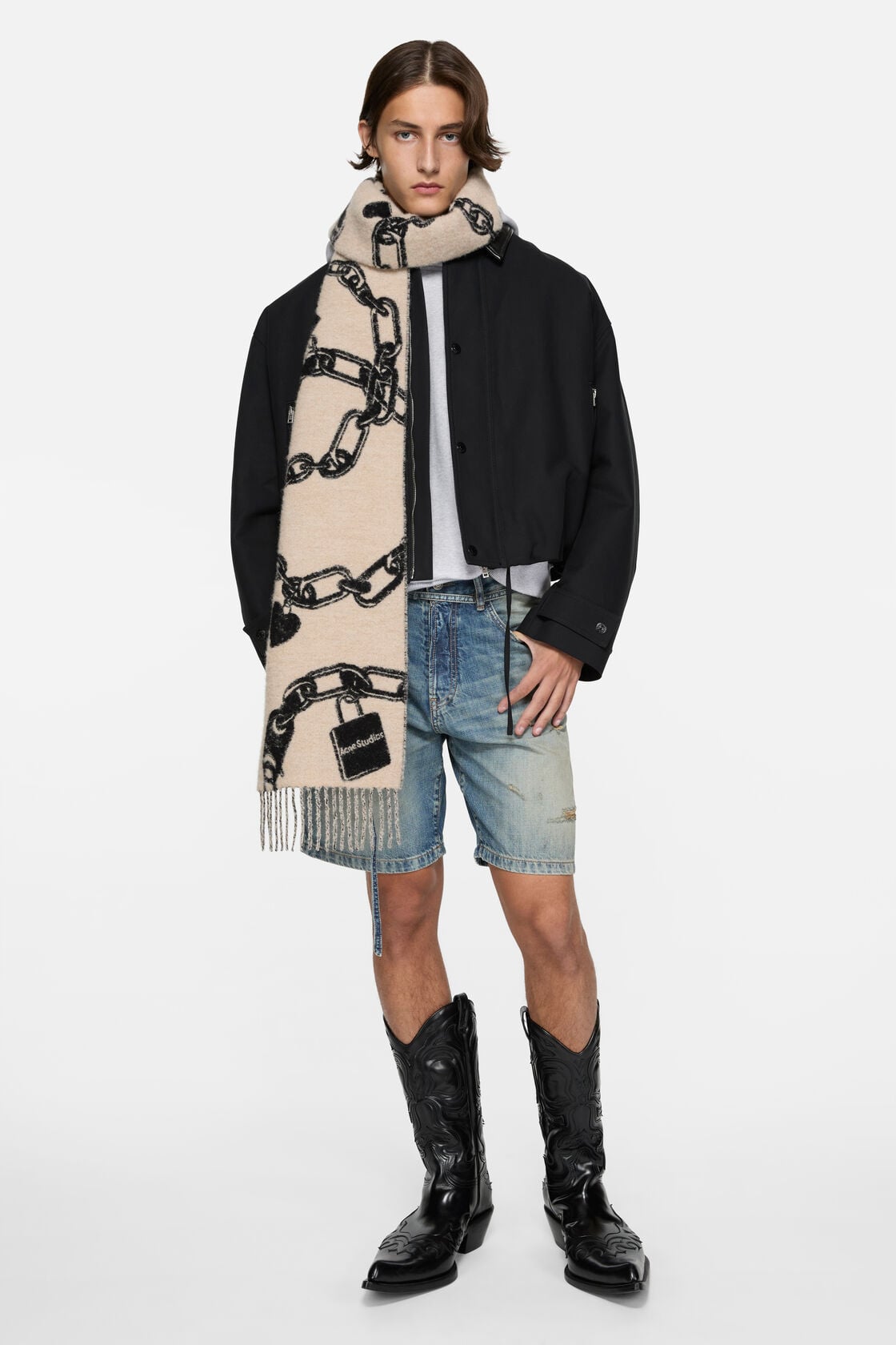Chain logo wool scarf - Beige/black