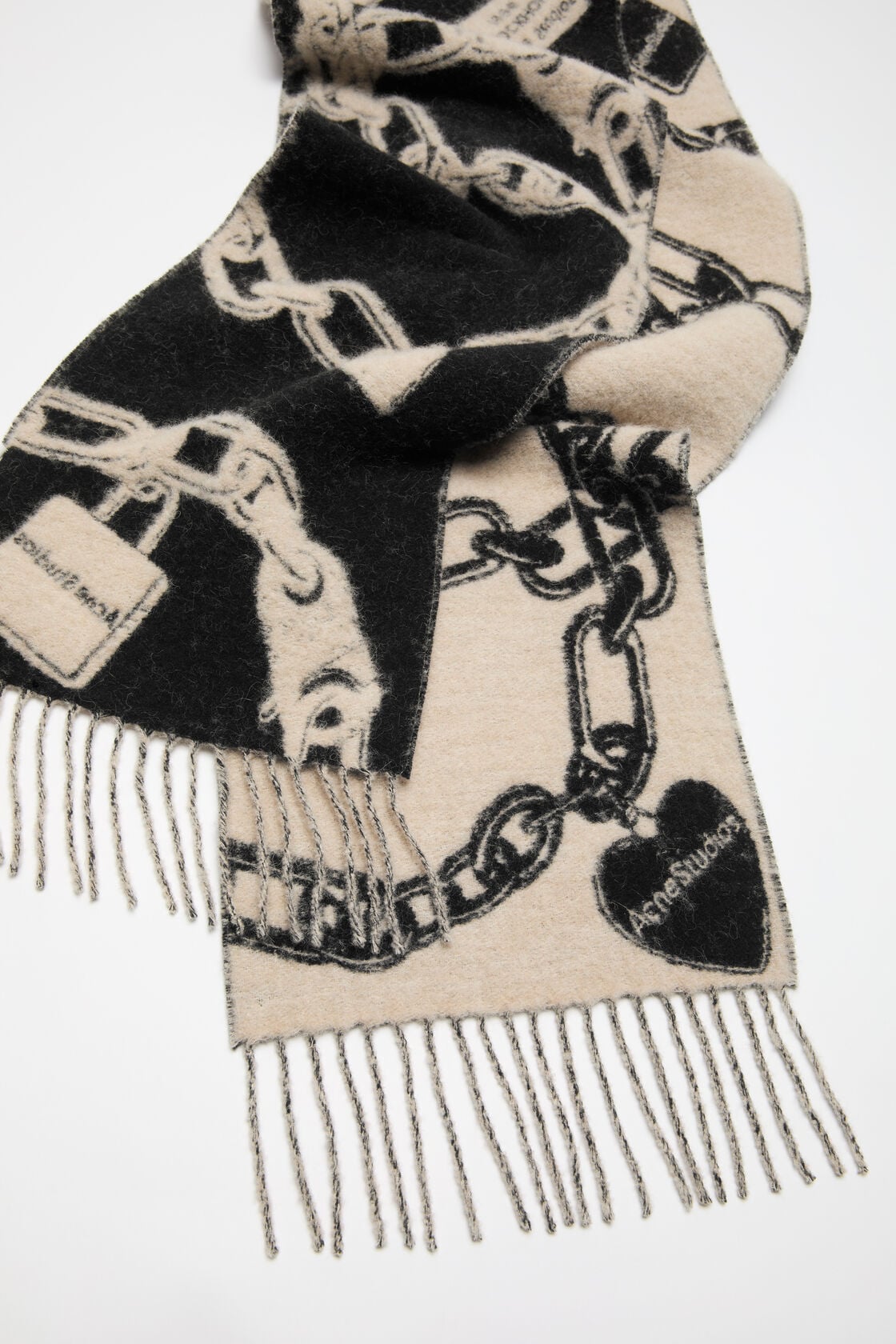 Chain logo wool scarf - Beige/black