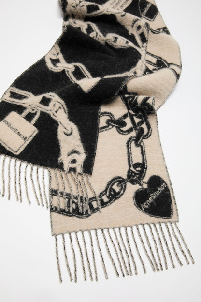 Chain logo wool scarf - Beige/black