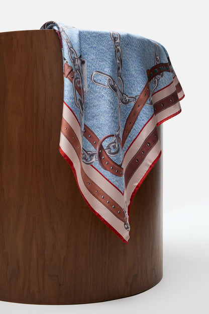 Printed silk scarf - Denim blue