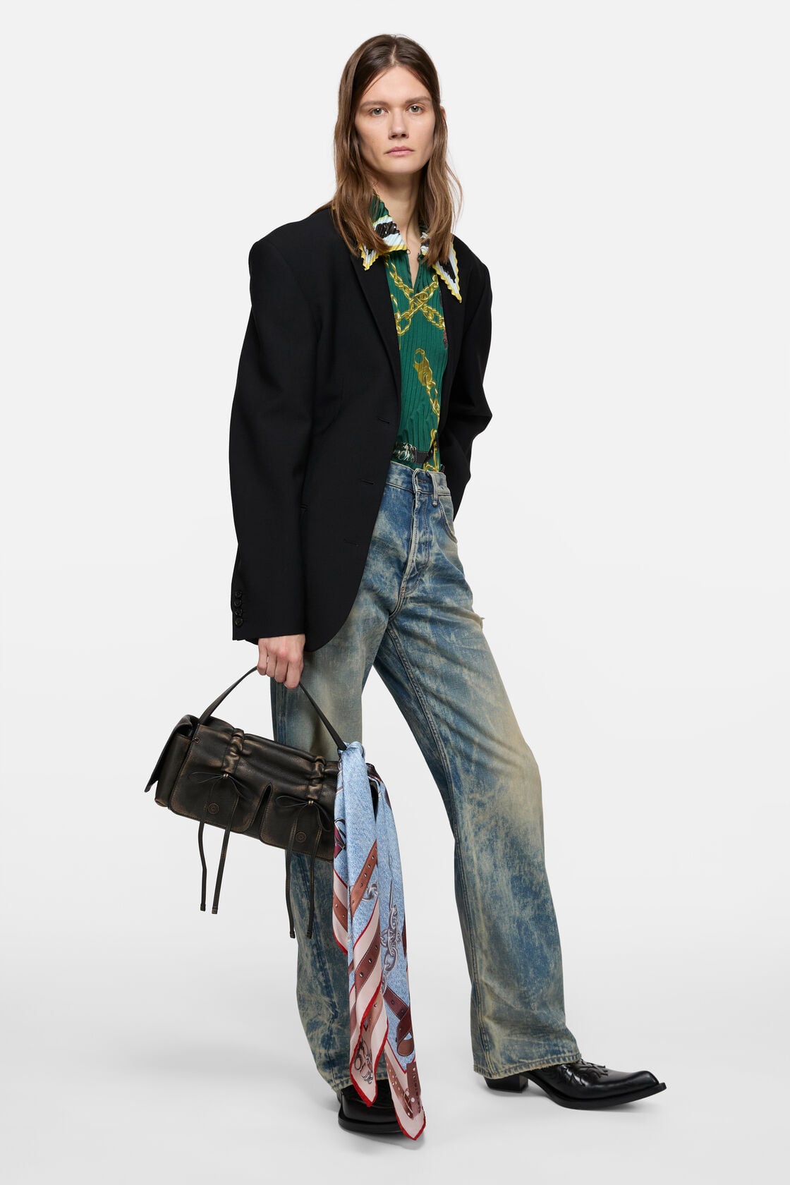 Printed silk scarf - Denim blue