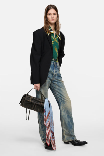 Printed silk scarf - Denim blue