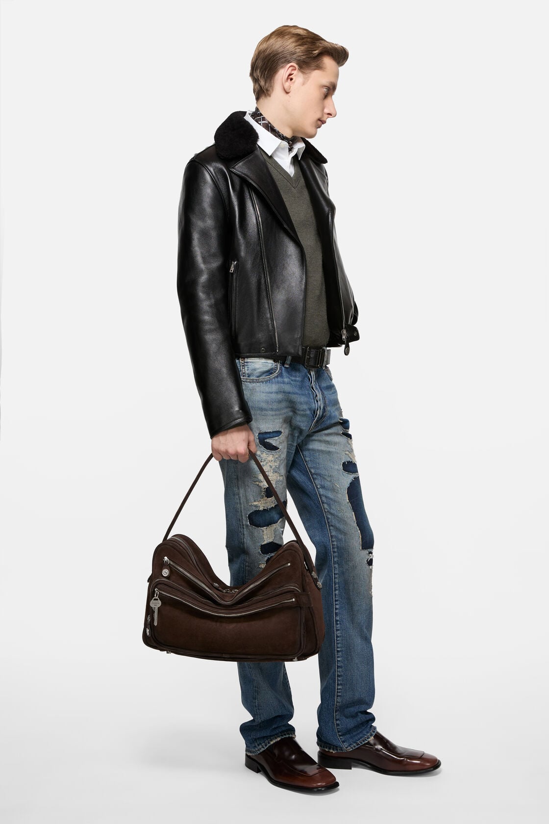 Camero Camera Suede Shoulder Bag - Dark brown