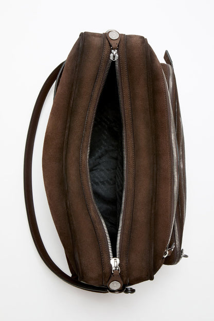 Camero Camera Suede Shoulder Bag - Dark brown