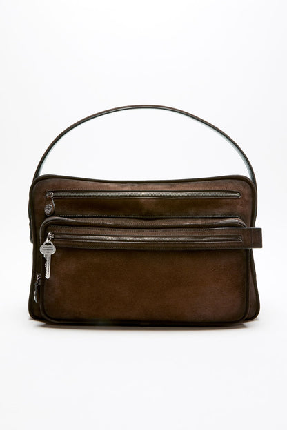 Camero Camera Suede Shoulder Bag - Dark brown