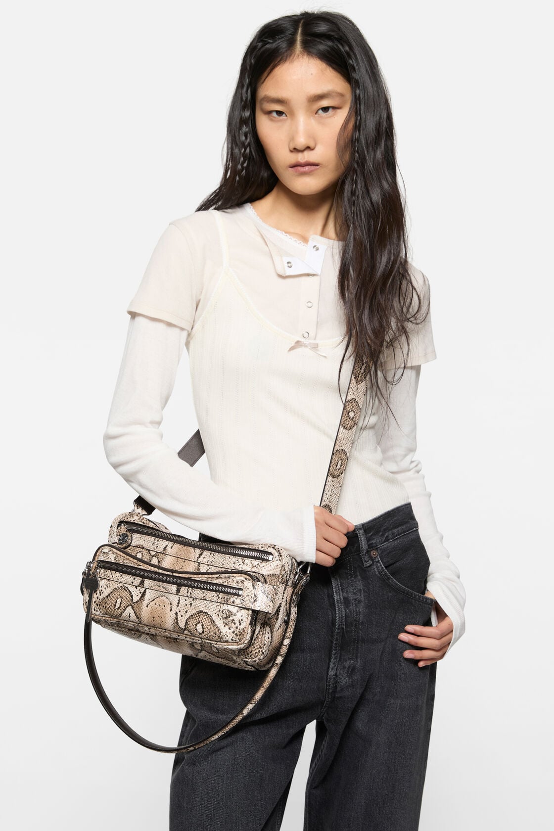Camero Party snake-print bag - Beige Multi