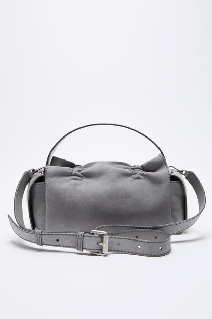 Multipocket suede shoulder bag - Cold grey
