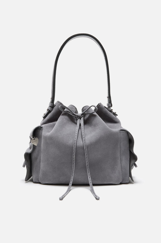 Multipocket Suede Bucket Bag - Cold grey