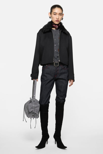 Multipocket Suede Bucket Bag - Cold grey