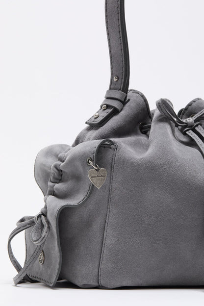 Multipocket Suede Bucket Bag - Cold grey