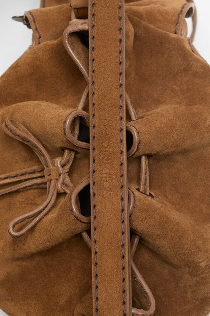 Multipocket Suede Bucket Bag - Cognac brown