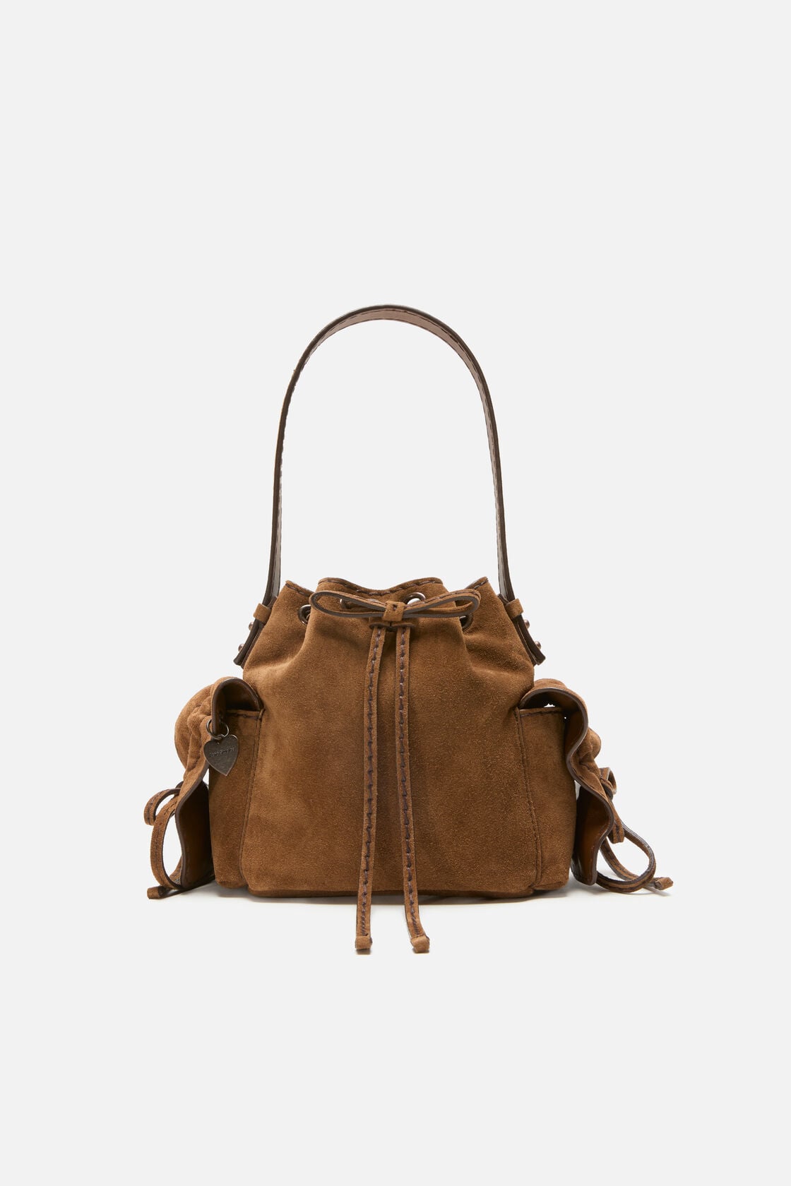Multipocket mini bucket bag - Cognac brown