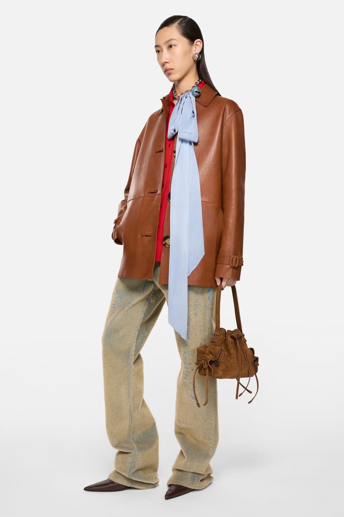Multipocket mini bucket bag - Cognac brown