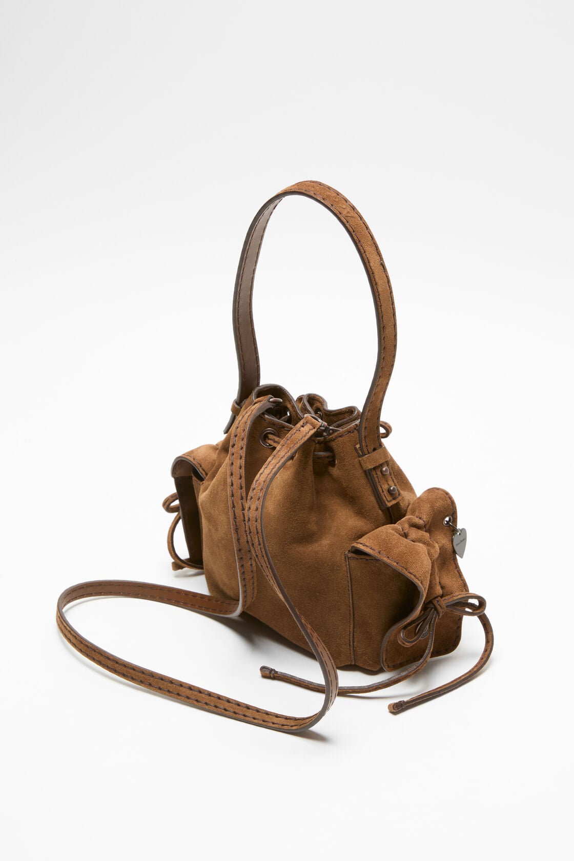 Multipocket mini bucket bag - Cognac brown