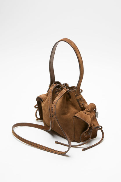 Multipocket mini bucket bag - Cognac brown