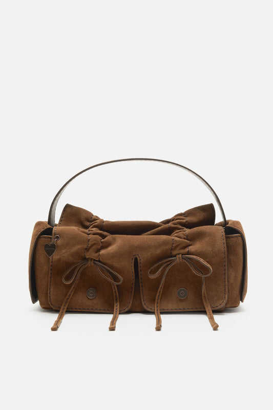 Multipocket suede shoulder bag - Cognac brown