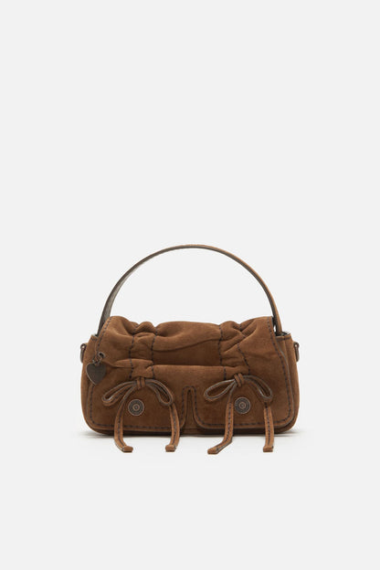 Multipocket suede micro bag - Cognac brown