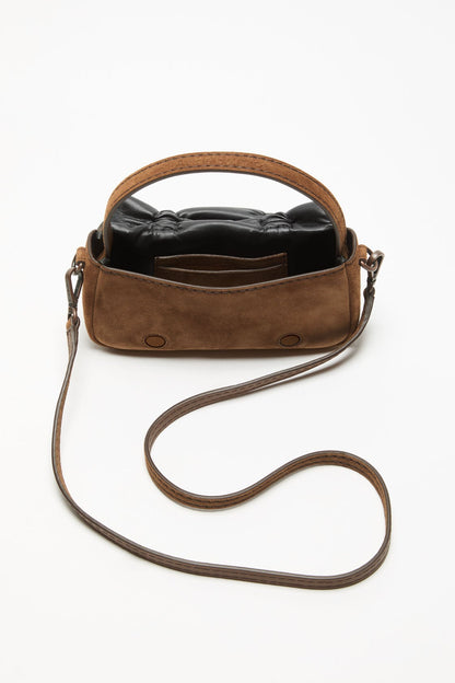 Multipocket suede micro bag - Cognac brown