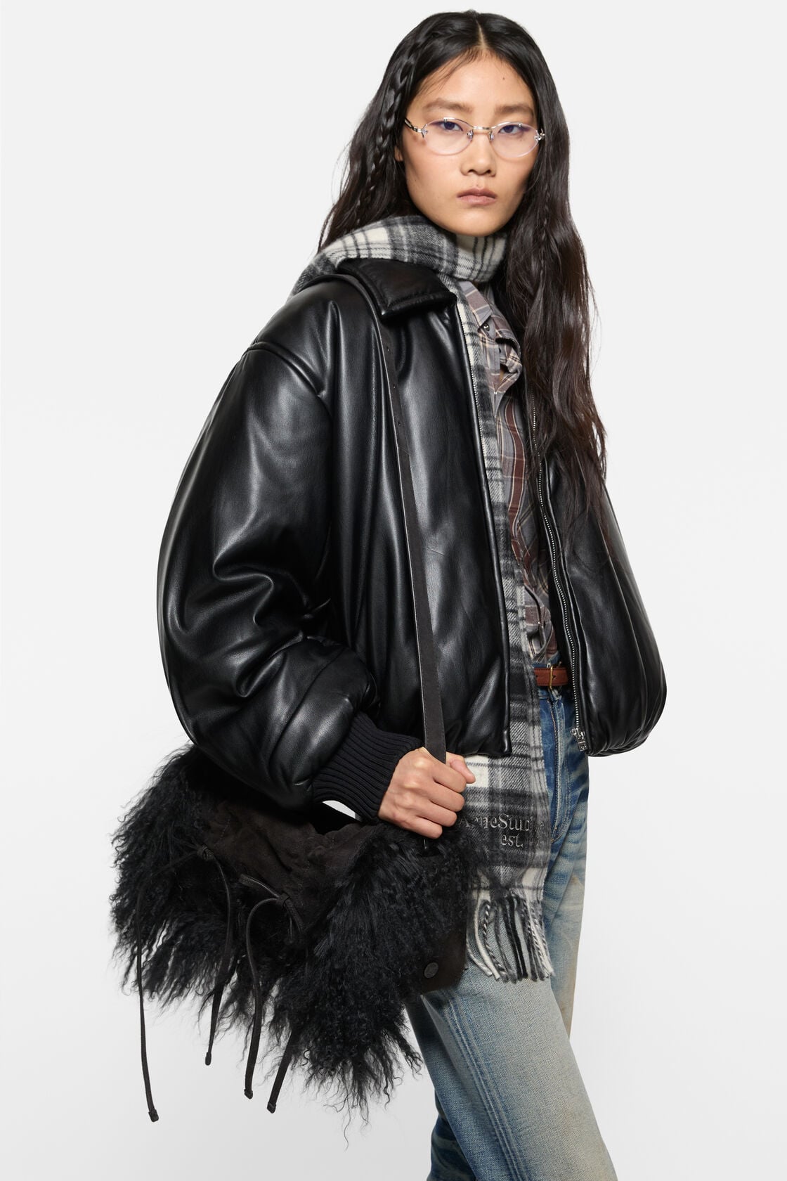 Multipocket bag with shearling trim - Black
