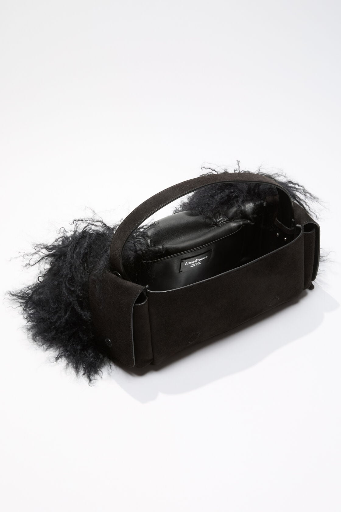 Multipocket bag with shearling trim - Black