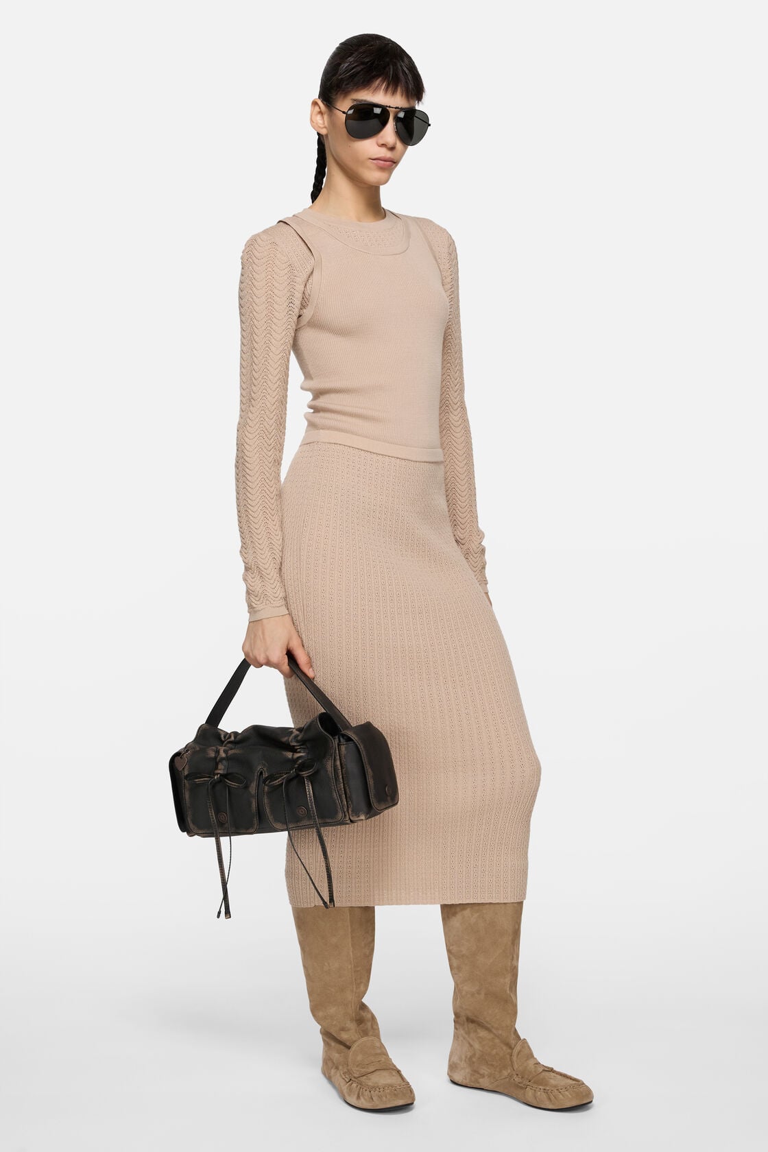 Multipocket shoulder bag - Dark brown/beige