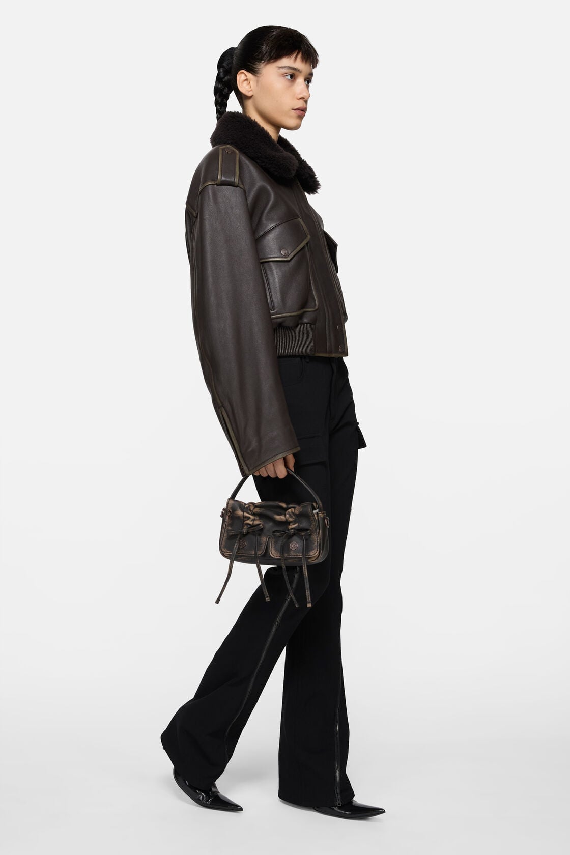 Multipocket micro bag - Dark brown/beige
