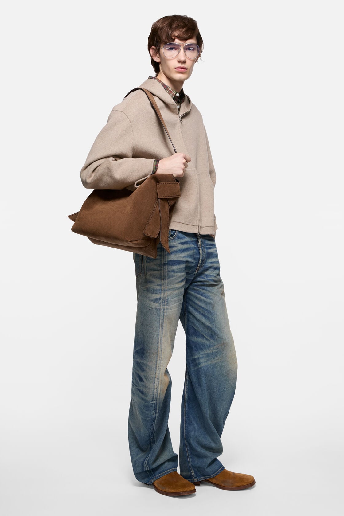 Musubi suede midi bag - Cognac brown