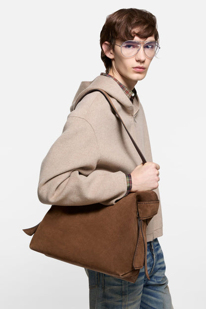 Musubi suede midi bag - Cognac brown