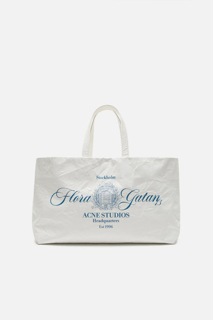 Leather tote with logo - White