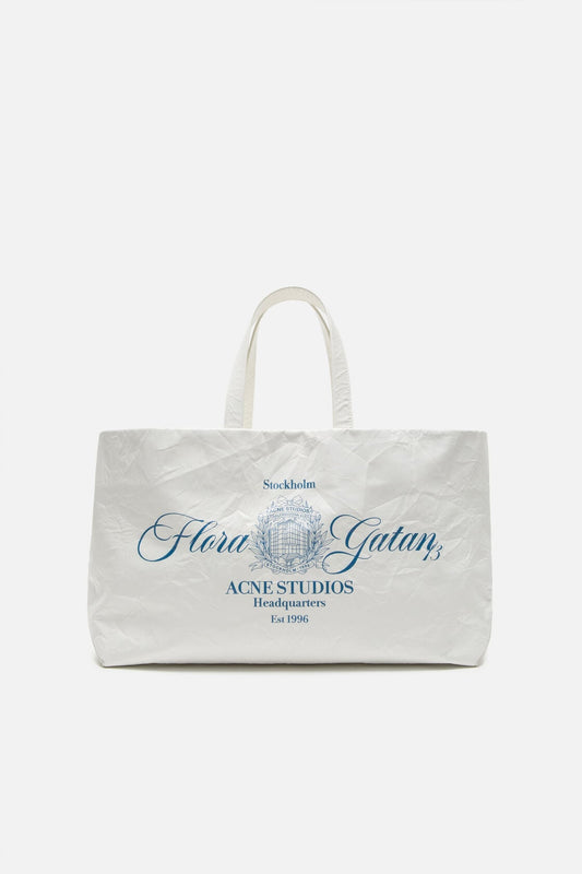 Leather tote with logo - White