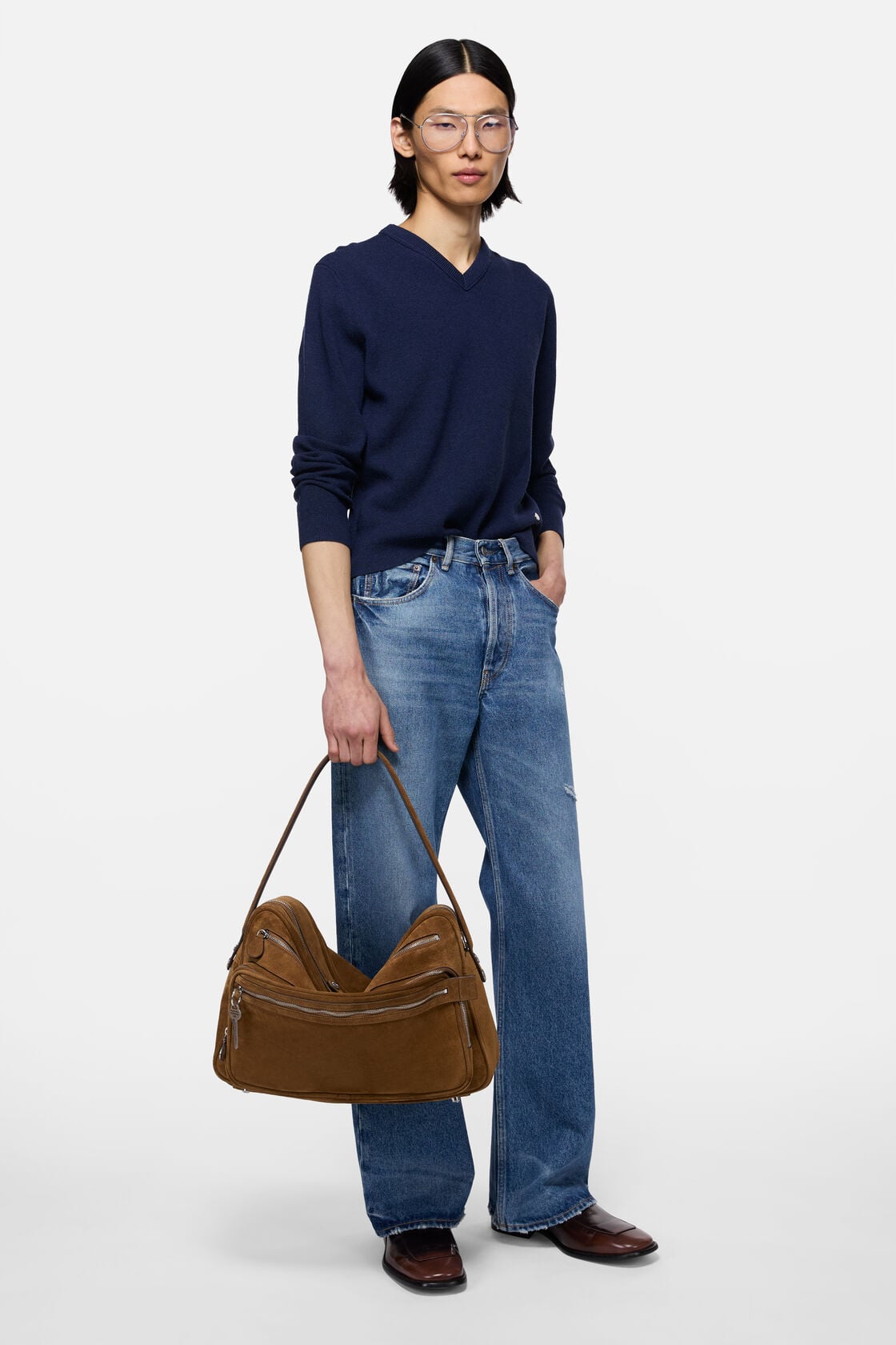 Camero Camera suede shoulder bag - Cognac brown