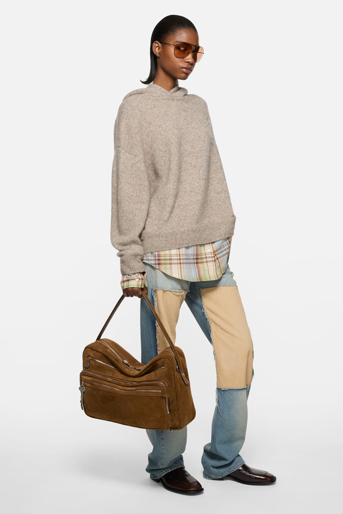 Camero Camera suede shoulder bag - Cognac brown