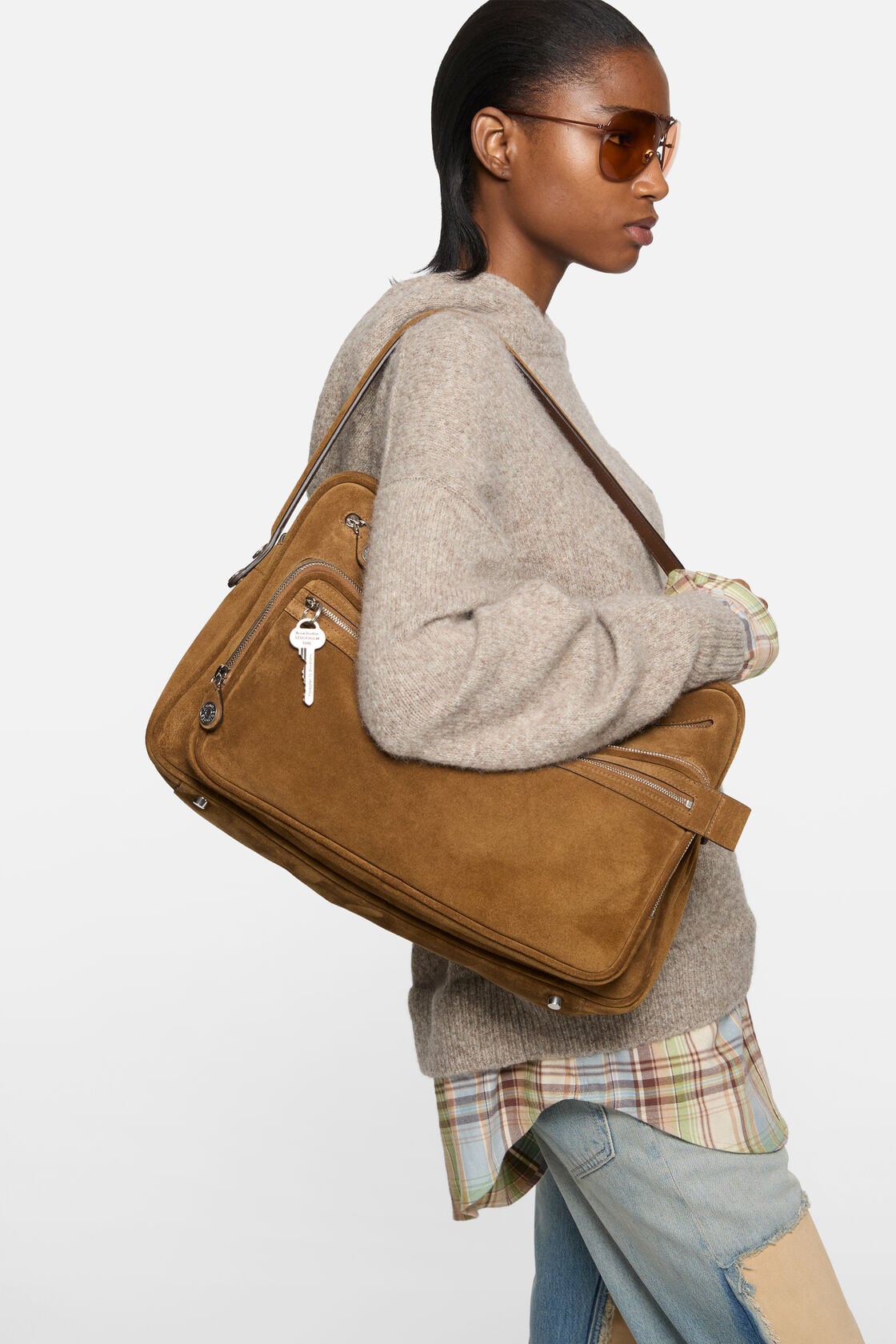 Camero Camera suede shoulder bag - Cognac brown