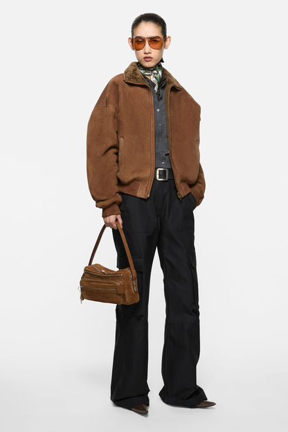 Camero Party Suede Bag - Cognac brown