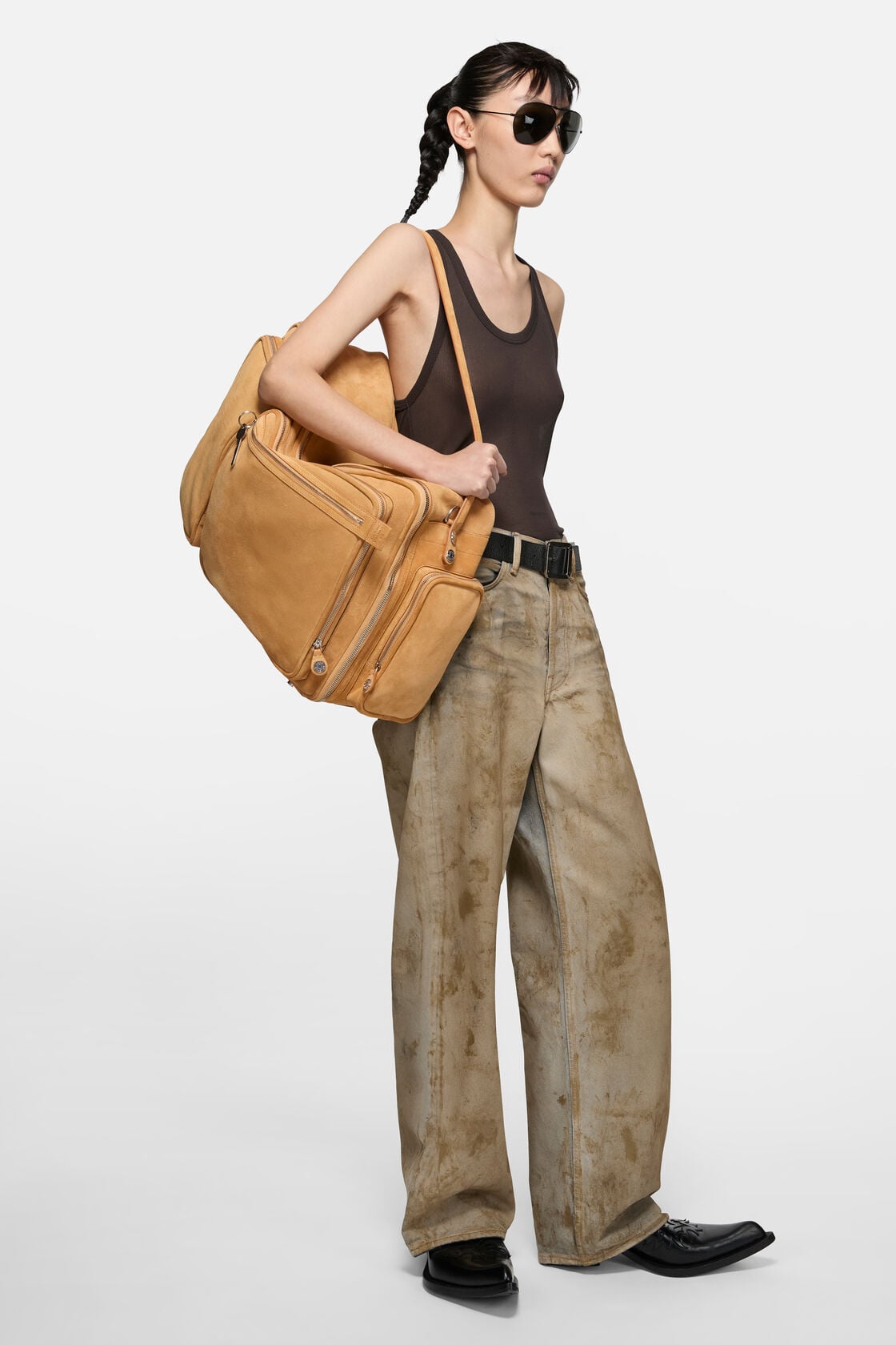 Camero Hotel suede shoulder bag - Sesame beige