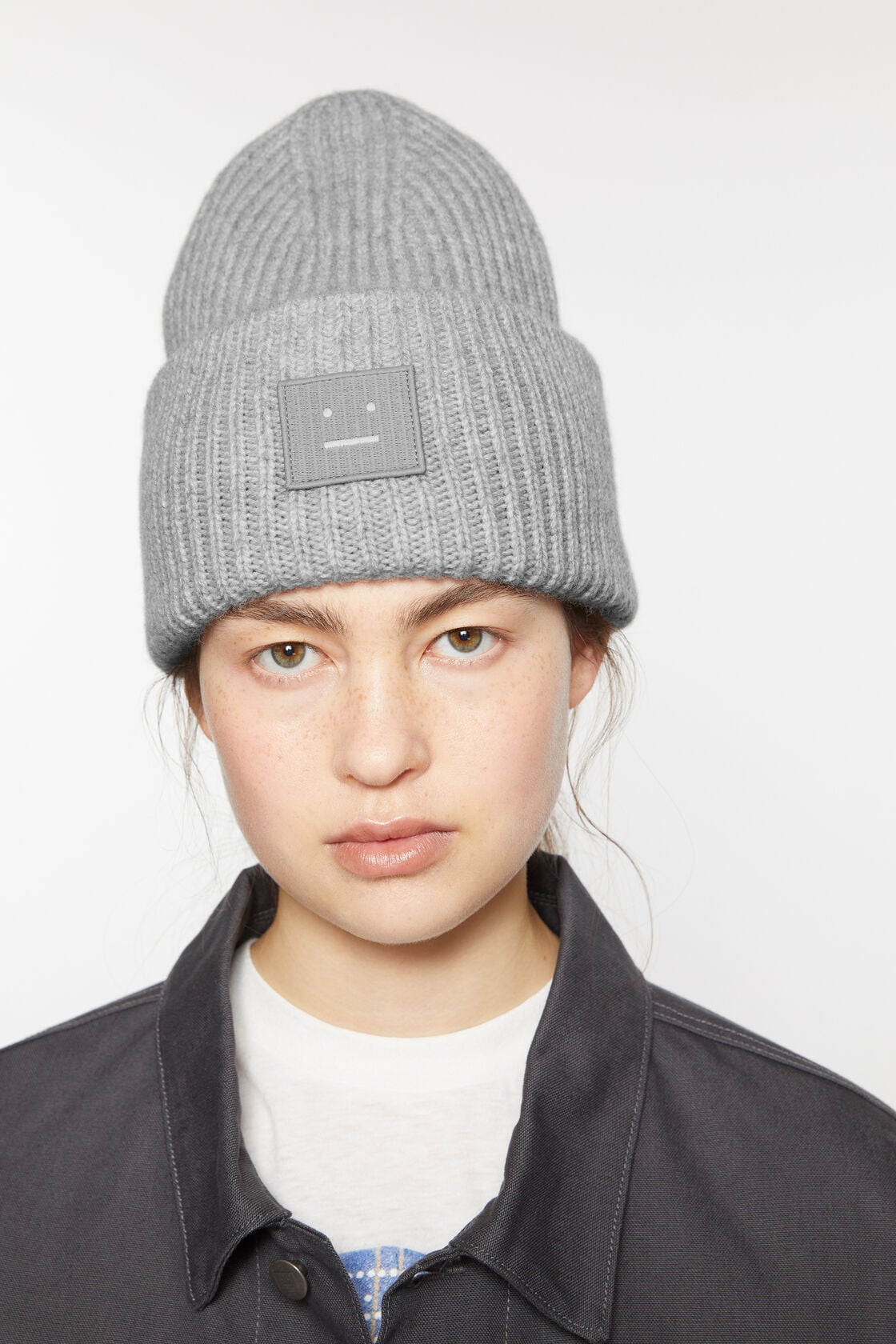 Large face logo beanie - Light Grey Melange