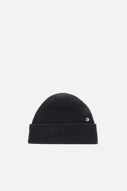 Wool beanie with rivet - Dark Navy Melange