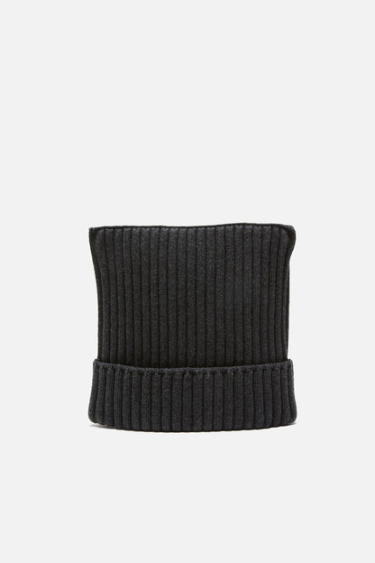Ribbed square beanie - Dark grey melange