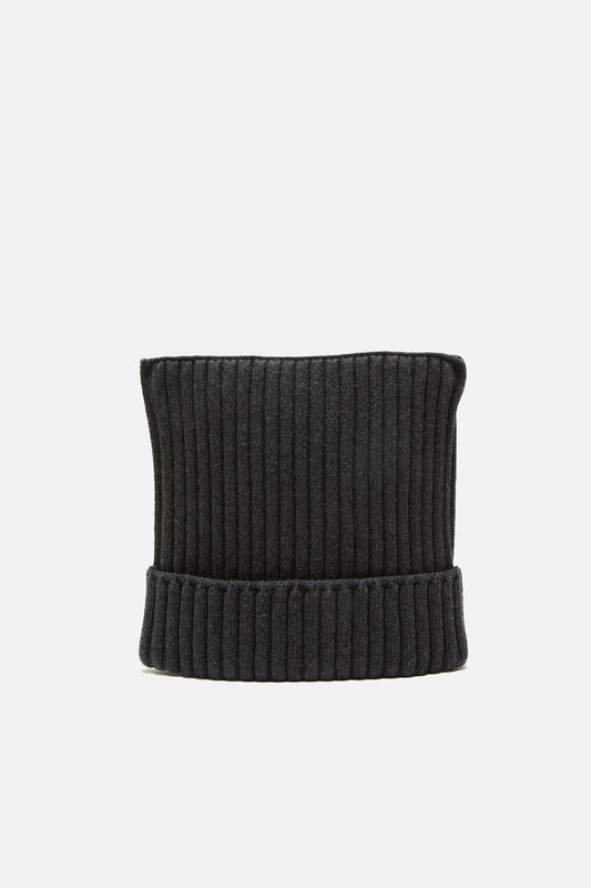 Ribbed square beanie - Dark grey melange