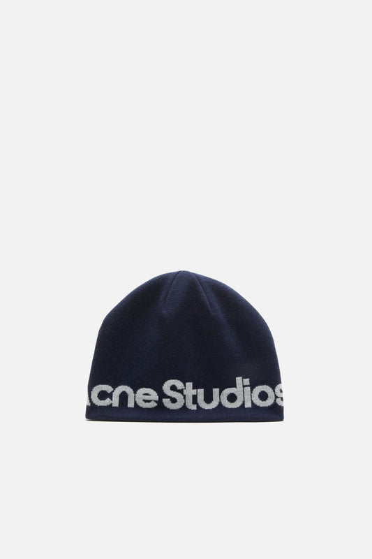 Wool knit beanie - Navy/white