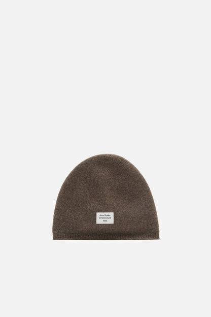 Cashmere beanie with logo - Walnut brown