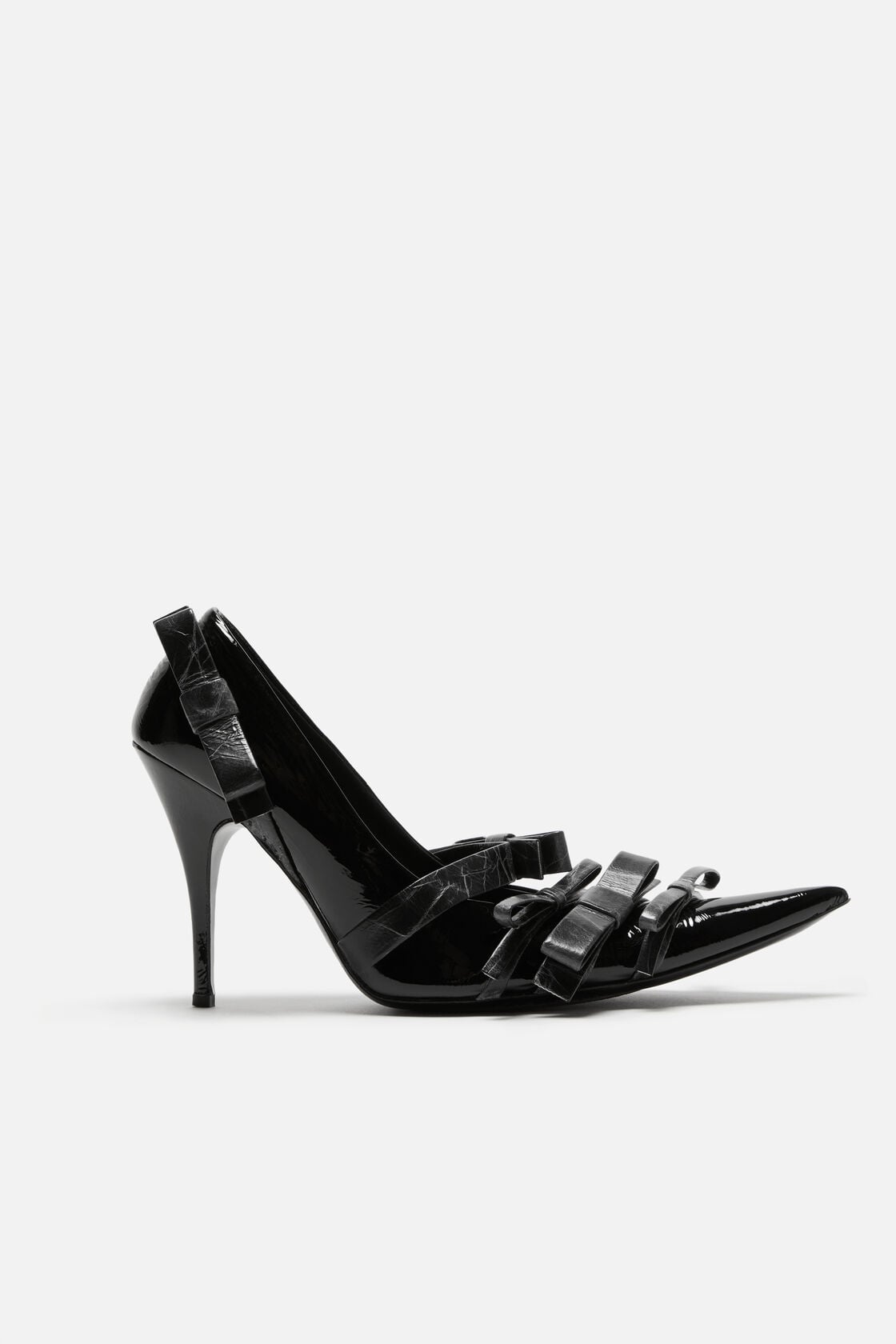 Pointy leather pumps with bows - Black