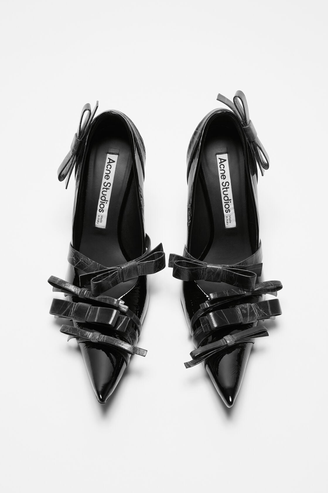 Pointy leather pumps with bows - Black