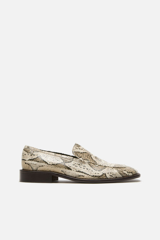 Snake‑print leather loafers - Beige