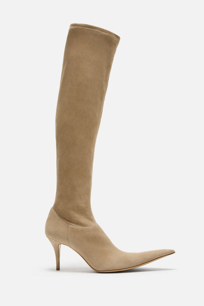 Stretch suede boot - Beige