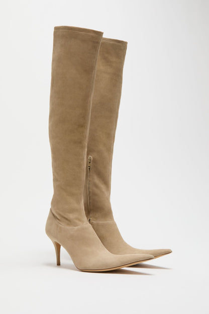 Stretch suede boot - Beige