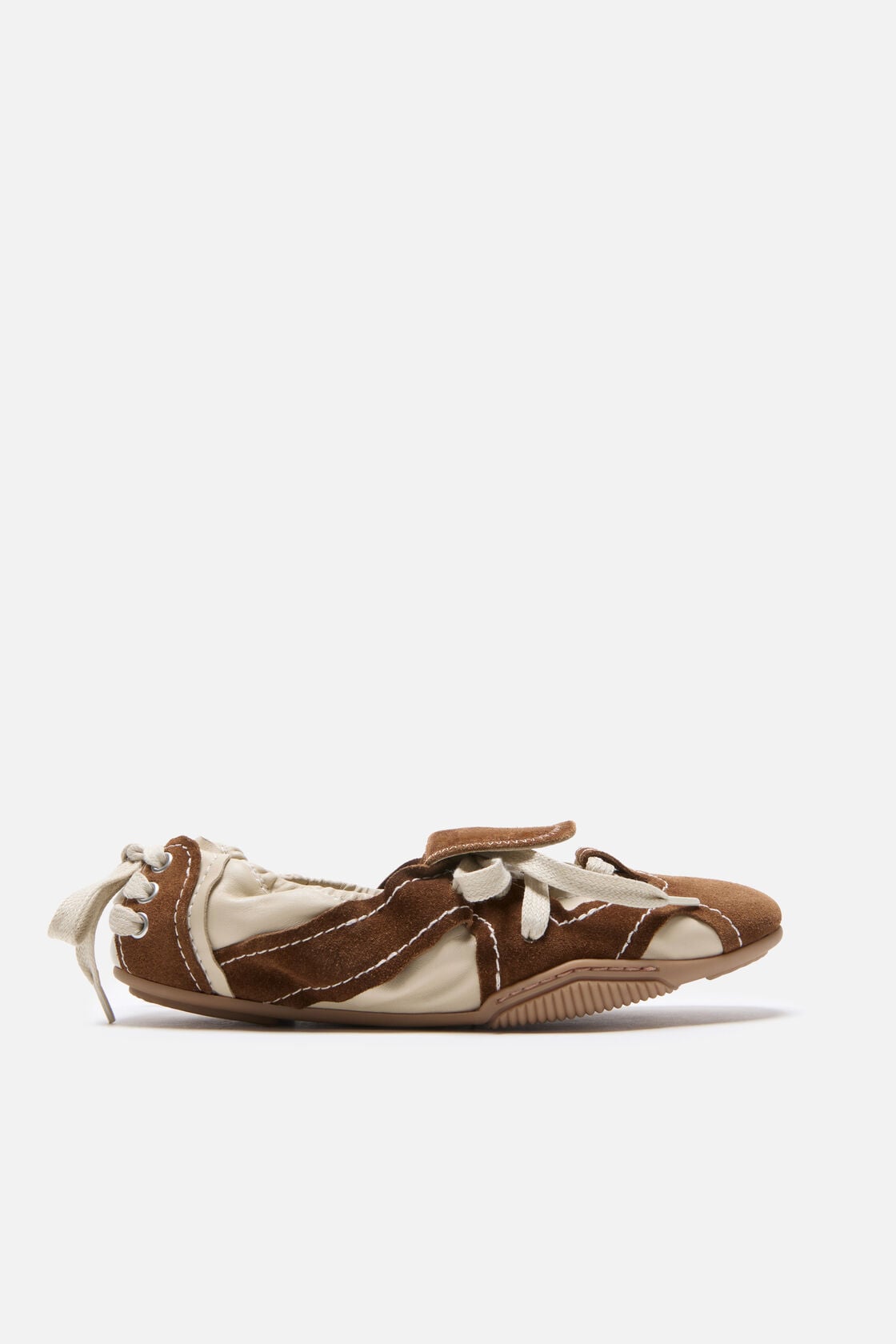 Suede lace-up shoes - Off white/brown