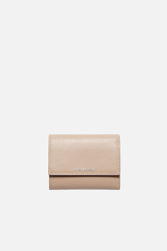 Trifold leather wallet - Taupe beige