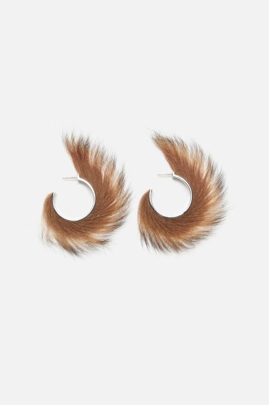 Shearling hoop earrings - Silver/Brown
