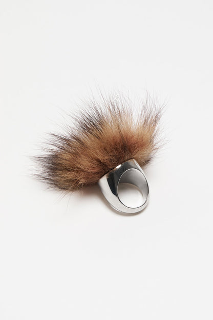 Fur-covered ring - Silver/Brown